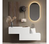 Planetmöbel Perchero para muebles de pasillo, 2 x 100 cm, color blanco, panel de pared de 50 cm, color dorado y antracita con espejo de 50 cm (sin LED), 32,5 x 100 x 37,8 cm