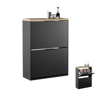 Planetmöbel Zapatero Estrecho con 2 Puertas, Organizador Zapatos con 4 estantes, Armario Zapatero para recibidor, Pasillo, guardarropa 60 x 23 x 80,5 cm, Negro