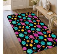 Planets - Alfombra de área cósmica con estrellas y soles, color negro, pelo bajo, alfombra de esponja resistente a la decoloración, para entrada, baño, lavandería, decoración de 3 x 5 pies