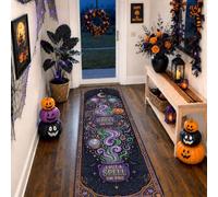 Planets Alfombra de pasillo, calaveras espeluznantes, luna, Halloween, violeta, esponja, pelo bajo, suave, rectangular, resistente a las manchas, para cocina, entrada, mesita de noche, puerta, pasillo