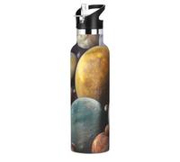 Planets Moons Space Galaxy - Botella de agua de acero inoxidable con tapa con pajilla, botella aislada para niños y niñas, deportes, 20 onzas líquidas