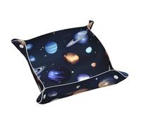 Planets Stars and Galactic System - Bandeja de cuero para hombre, vacía tus bolsillos, bandeja organizadora de cuero multifuncional