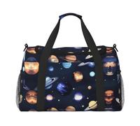 Planets Stars And Milky Way Galaxy Bolsa de viaje, bolsas de fin de semana para mujeres y hombres, para aventuras al aire libre, ideal para acampar y senderismo, Black, Talla única