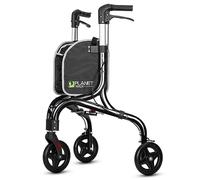 Planetwalk - Andador de 3 ruedas prémium para personas mayores, ultraligero y plegable para ancianos, ayuda de movilidad de tres ruedas de aluminio, color negro