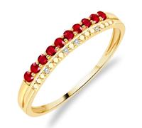Planetys - Anillo de oro amarillo 375/1000 para mujer engastada piedras preciosas 10 rubíes naturales y 4 diamantes naturales, 54, Metal, Rubí