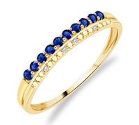 Planetys - Anillo de oro amarillo 375/1000 para mujer engastado piedras preciosas 10 zafiros naturales y 4 diamantes naturales, 56, Metal, Zafiro