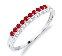 Planetys - Anillo de oro blanco 375/1000 para mujer engastada piedras preciosas 10 rubíes naturales y 4 diamantes naturales, 52, Metal, Rubí