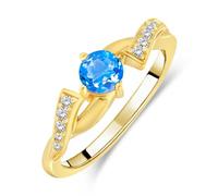 Planetys - Anillo de plata 925/1000 para mujer con topacio azul suizo natural chapado en oro de 18 k, 54, Metal, Topacio azul