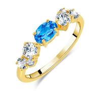 Planetys - Anillo de plata 925/1000 para mujer con topacio azul suizo natural, talla ovalada chapada en oro de 18 k, 60, Metal, Topacio azul