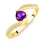 Planetys - Anillo de plata 925/1000 para mujer engastada amatista natural talla corazón chapado en oro de 18 k, 60, Metal, Amatista
