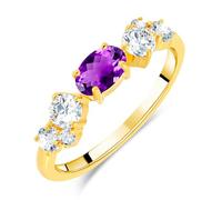 Planetys - Anillo de plata 925/1000 para mujer engastada amatista natural, talla ovalada chapada en oro de 18 k, 52, Metal, Amatista