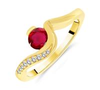 Planetys - Anillo de plata 925/1000 para mujer engastada con piedra preciosa rubí natural chapado en oro de 18 k, 60, Metal, Rubí