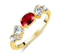 Planetys - Anillo de plata 925/1000 para mujer engastada piedra preciosa rubí natural, talla ovalada chapada en oro de 18 k, 58, Metal, Rubí