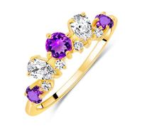 Planetys - Anillo de plata 925/1000 para mujer engastada piedras preciosas 3 amatistas naturales chapado en oro de 18 k, 54, Metal, Amatista