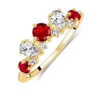 Planetys - Anillo de plata 925/1000 para mujer engastada piedras preciosas 3 rubíes naturales chapado en oro de 18 k, 54, Metal, Rubí