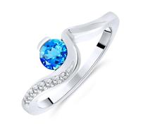 Planetys - Anillo de plata 925/1000 rodiada para mujer con topacio azul suizo natural, 52, Metal, Topacio azul