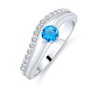 Planetys - Anillo de plata 925/1000 rodiada para mujer con topacio azul suizo natural, 60, Metal, Topacio azul