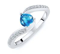 Planetys - Anillo de plata 925/1000 rodiada para mujer con topacio azul suizo natural talla corazón, 56, Metal, Topacio azul