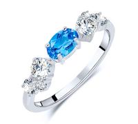 Planetys - Anillo de plata 925/1000 rodiada para mujer con topacio azul suizo natural, talla ovalada, 58, Metal, Topacio azul
