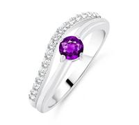 Planetys - Anillo de plata 925/1000 rodiada para mujer engastada de amatista natural, 54, Metal, Amatista