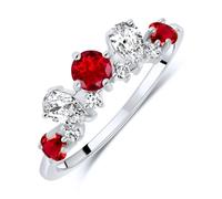 Planetys - Anillo de plata 925/1000 rodiada para mujer engastada piedras preciosas 3 rubíes naturales, 58, Metal, Rubí