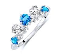 Planetys - Anillo de plata 925/1000 rodiada para mujer engastada piedras preciosas 3 topacios azul suizo, 56, Metal, Topacio azul