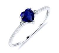 Planetys - Anillo solitario para mujer en oro blanco 375/1000 engastado zafiro natural talla corazón y diamantes, 52, Metal, Zafiro azul