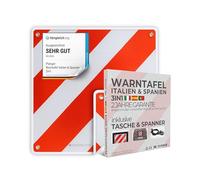 PLANGER® - Señal de advertencia Italia y España (señal + bolsa + tensor) 2in1 (50 x 50 cm) - Señal de advertencia reflectante roja y blanca para portabicicletas y portabicicletas