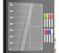 Planificador de comidas magnético acrílico y tablero de menú semanal para nevera, calendario transparente de borrado en seco con 8 marcadores, lista de comestibles, tabla de tareas y organizador de