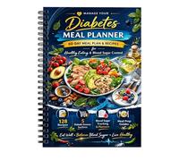 Planificador de comidas y libro de cocina para principiantes, encuadernado en espiral para diabetes tipo 2 con 128 recetas, planes de comidas semanales, listas de comestibles, cubierta protectora de