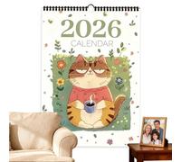 Planificador de gatos - Calendario de pared 2026, planificador de dibujos animados pintados | Lindo organizador mensual felino para sala de casa estudio decoración escolar apartamento aula oficina