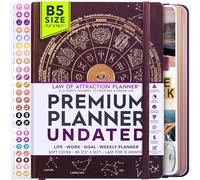 Planificador de la ley de la atracción: planificador semanal de lujo sin fecha, mensual, viaje de 12 meses hacia la productividad y la felicidad: organizador de vida, diario de gratitud y pegatinas
