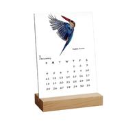 Planificador de pájaros en acuarela, calendario mensual decorativo, calendarios de pie de 4.72 x 7.09 pulgadas con base de madera, pantalla de página de papel grueso, calendario aviar con estilo