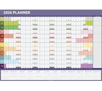 Planificador de pared A1 2026 UK - Calendario de vista anual completo para el hogar, oficina, escuela, profesor, 84 cm x 59 cm, gran tabla de pared anual familiar (arcoíris)