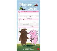 Planificador de pared para 2 de Rosalie & Trufa, 2024. Calendario de pared con 2 columnas. Agenda con bonitas ilustraciones del famoso dúo de cerdos. Calendario de pared para 2 personas