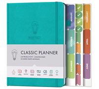 Planificador de productividad de lux clásico azul acuamarino - Organizador de diario sin fecha, planificador de objetivos 2021 y diario personal con un horario diario para la atención plena