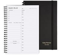 Planificador diario sin fecha, agenda de citas en espiral, para hombres y mujeres, tapa dura de PVC, cierre elástico, bolsillo interior de 8.3 pulgadas x 5.8 pulgadas (negro)