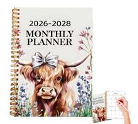 Planificador mensual 2026-2028 - 21 * 14cm Calendar Planner | 50 páginas Spiral Binding Daily Notepad | Libro de calendario de patrones de ganado | Para niños Escritura Oficina Escuela Inicio