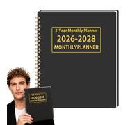 Planificador Mensual 2026-2028 - Calendario 2026 | Planificador Mensual, Cuaderno De Planificación De Objetivos Y Gestión Del Tiempo De Alta Eficiencia De 3 Años, Con Un Diseño Minimalista En Negro, A