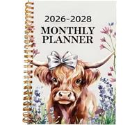 Planificador mensual 2026-2028, calendario de 3 años de vaca de las tierras altas, planificador mensual 2026-2027-2028, cuaderno de encuadernación en espiral de 50 páginas para escuela, oficina, hogar