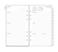 Planificador semanal 2025 2026 Personal A6, 6 agujeros, 1 semana, 2 páginas con pestañas, notas adicionales de contacto, desde agosto 25 hasta julio, papel grueso, 100 g/m², 95 x 171 mm, papel de