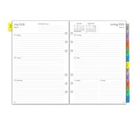 Planificador semanal 2026 2027, A5, 6 agujeros, 1 semana en 2 páginas con pestañas, notas, contacto, agosto de 2026 - julio 2027, papel de recambio 100 g/m², calendario 2026/27, organizador de