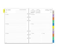Planificador semanal 2026 2027, A5, 6 agujeros, en alemán, 1 semana en 2 páginas con resumen mensual, notas de contacto, agosto 2026 - jul 2027, 100 g/m², inserto de calendario para calendario 2026/27
