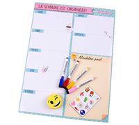 Planificador Semanal Magnético, 4 Rotuladores de Colores, 12 Imanes, 1 Borrador | Calendario Nevera 43x32cm Pizarra Cocina| Organizador Recordatorio Lista de la Compra Menú | Caja regalo(Francés)