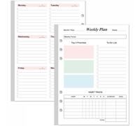 Planificador semanal recarga para carpetas A5: 53 hojas/106 pginas Colorido Colorido Planificador semanal de 6 hoyos GSM 100 GSM Libro blanco de 100