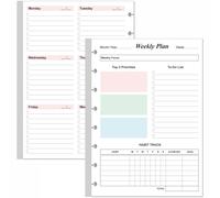 Planificador semanal Recargas sin fecha - Junior Size 53 Hojas/106 pginas Planificador semanal colorido para el Discosco de 8 discos 100 GSM White W