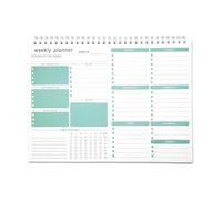 Planificador semanal, sin fecha, agenda diaria semanal para lista de tareas, organizador de notas, planificador de escritorio para comidas, citas, horario, con rastreador de hábitos, 52 páginas, azul