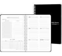 Planificador semanal sin fecha, seguimiento de objetivos y hábitos de 52 semanas con listas de tareas, cuaderno de productividad de 5.7 x 8 pulgadas para mujeres (negro, papel grueso)