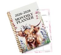 Planificador trienal 2026 - 2028 - Highland & Scottish Bull Designs | 50 páginas académico bloc de notas académico con espiral | Planificación semanal y mensual para escuela, oficina, hogar