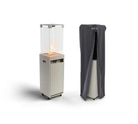 Planika - Faro + Cover - Chimenea de Jardín de Exterior de Terraza Chimenea de Balcón Chimenea de Gas - hasta 8 kW - Alimentado por GLP - Rodillos Incorporados - Autonomía 55 hrs